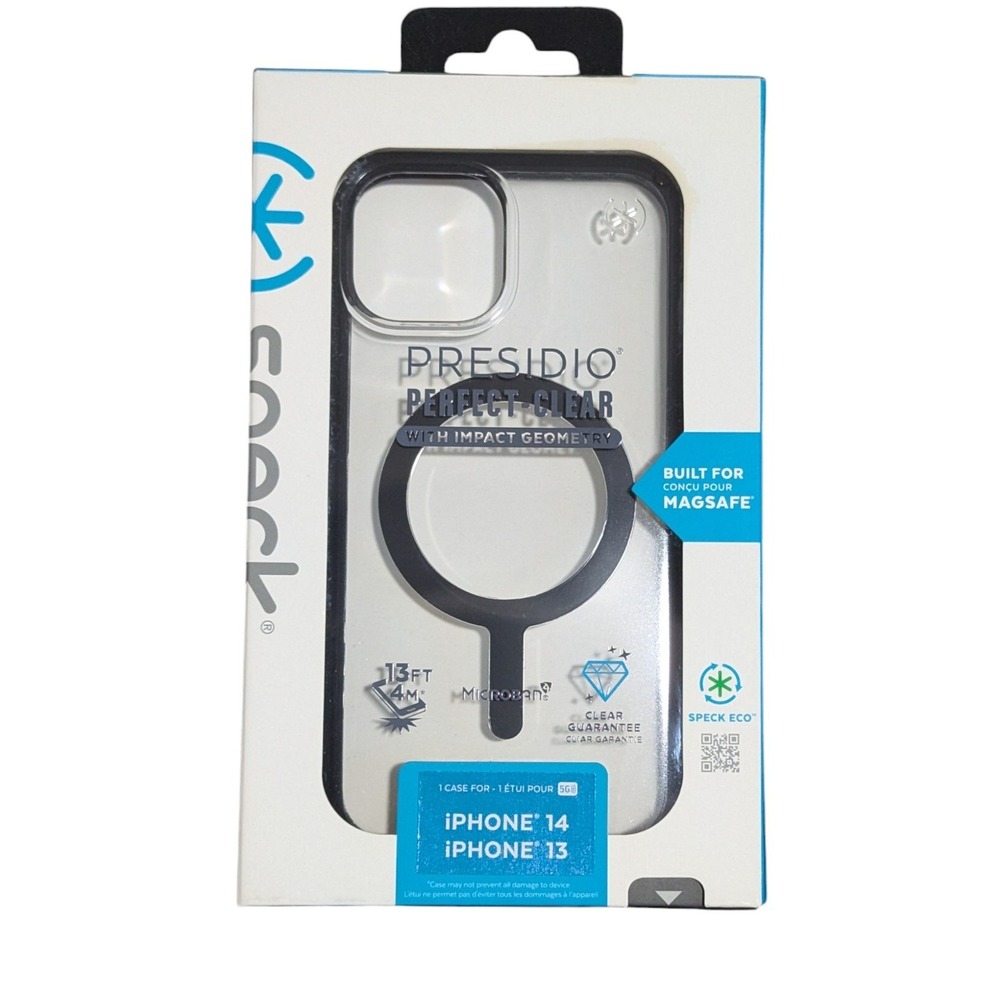 F3. Speck iPhone 14 / 13 Presidio Perfect Clear W/impact Geo +MS In Clear/Black